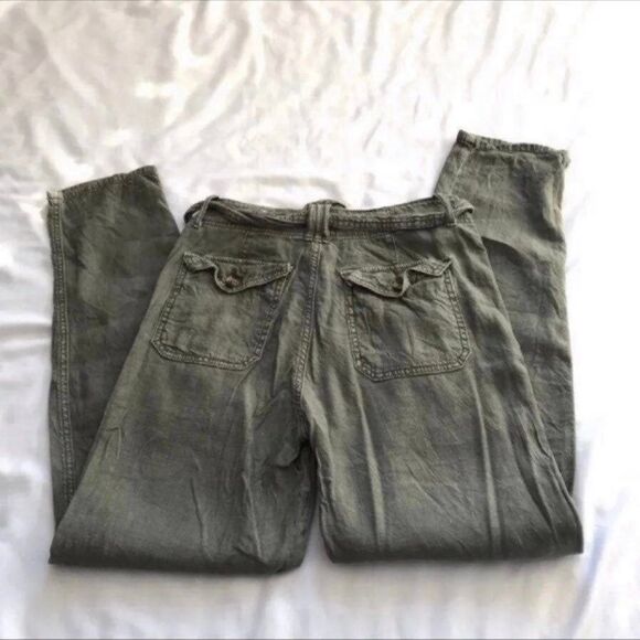 American Eagle Outfitters Linen Blend Tie Belt High Waist Pant Moss Green 2 2R S - Picture 6 of 11